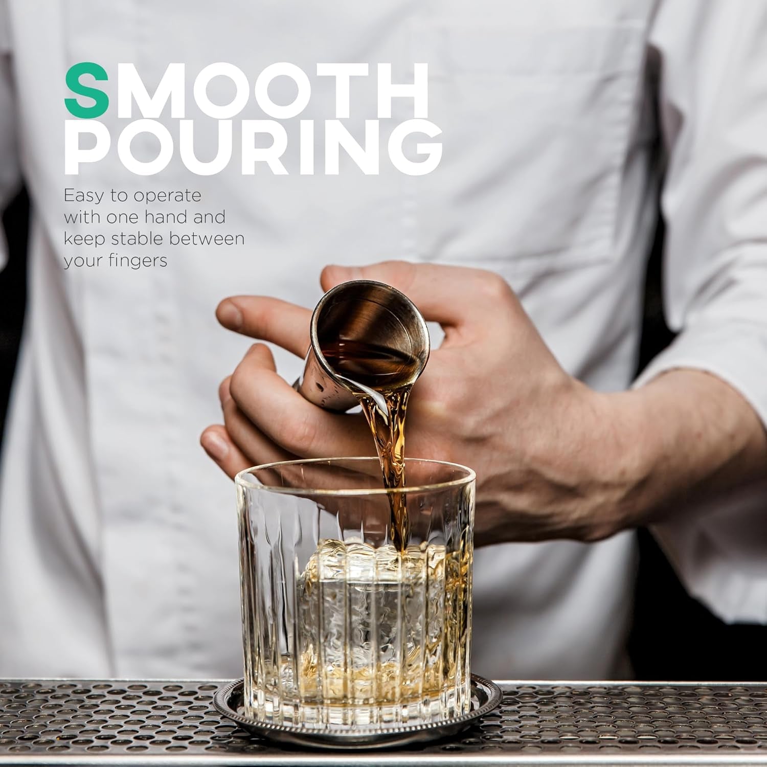 Premium Japanese Cocktail Jigger - 2 OZ 1 OZ Double Bartending Jigger, Shot Measure Jiggers, 304 Stainless Steel with Measurements - Bar Jigger Bartender Tool Accessories - Silver